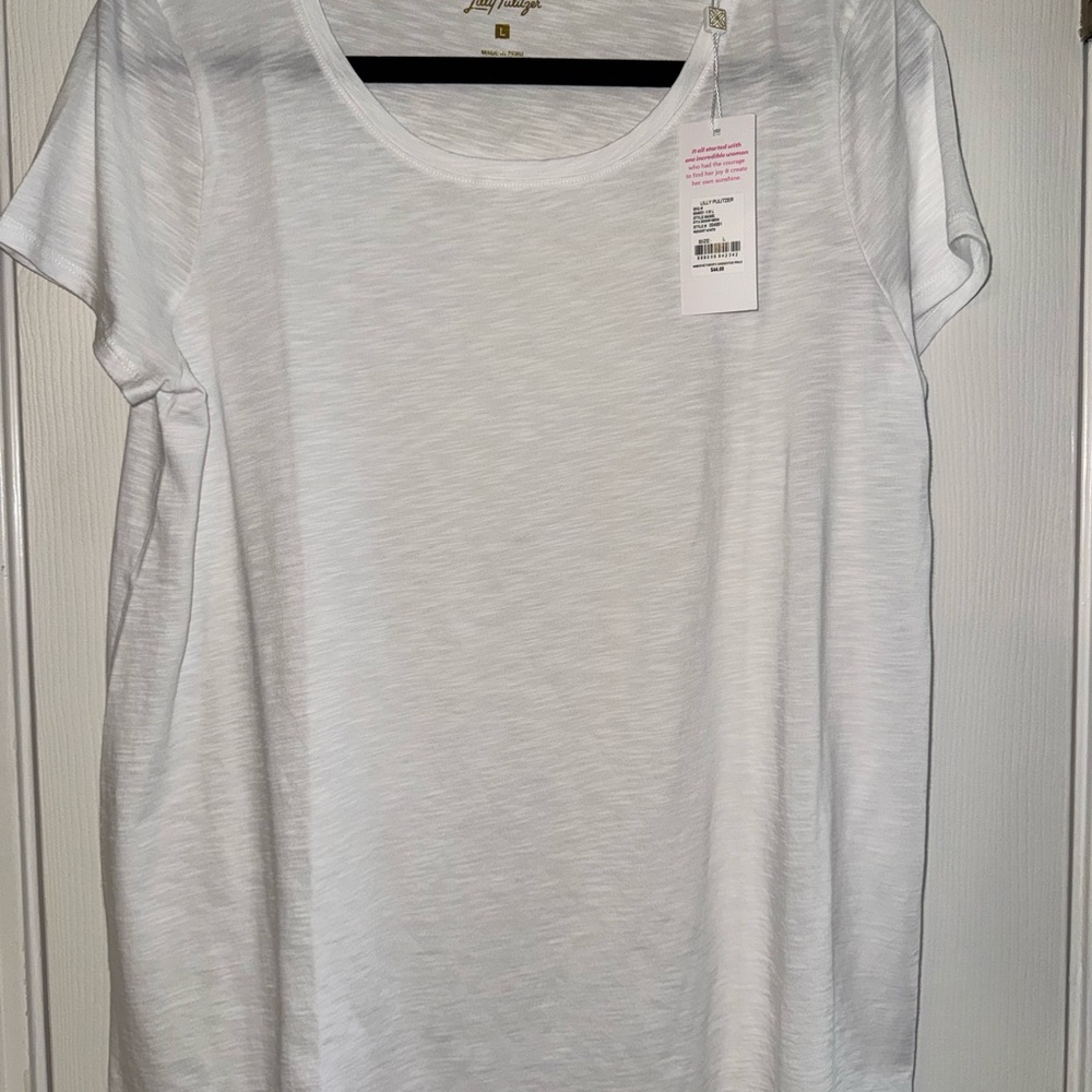 NWT Lilly Pulitzer ETTA Scoop Neck Top RESORT WHITE Size LARGE 100% Pima Cotton